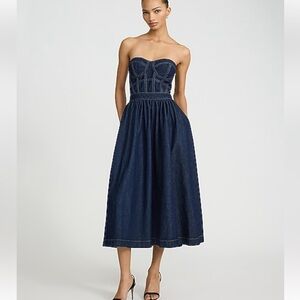 Denim Strapless Sweetheart Corset Midi
Dress with Pockets